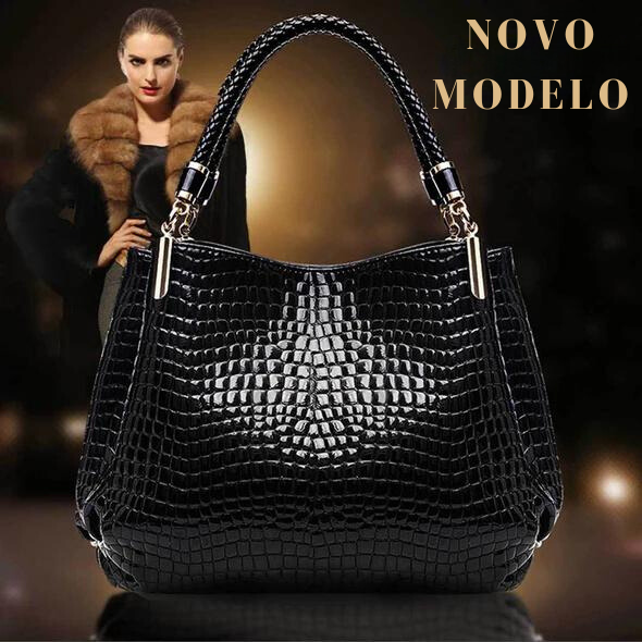 Bolsa Feminina- Tote Clássica  Crocodilo Lantejoulas