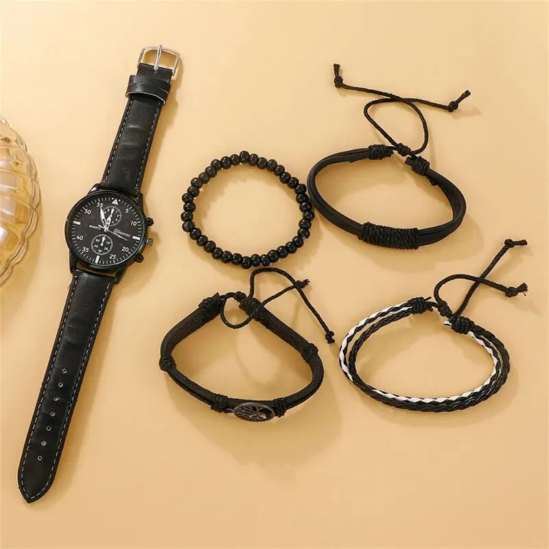 Relógio Masculino Quartz+4 Pulseiras de Brinde